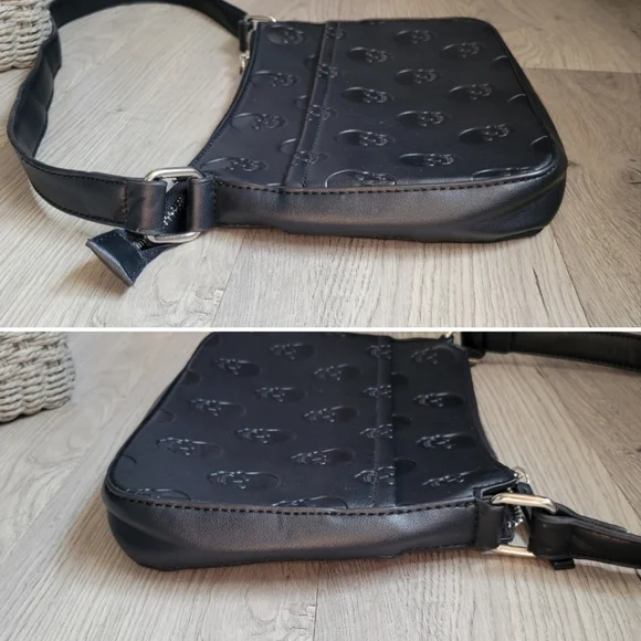 Mad Engine Monogram Skull Embossed Black Shoulder Zippered Bag, 19" - Picture 10 of 16